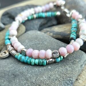 Handmade Pink and Turquoise Beaded Wrap Bracelet